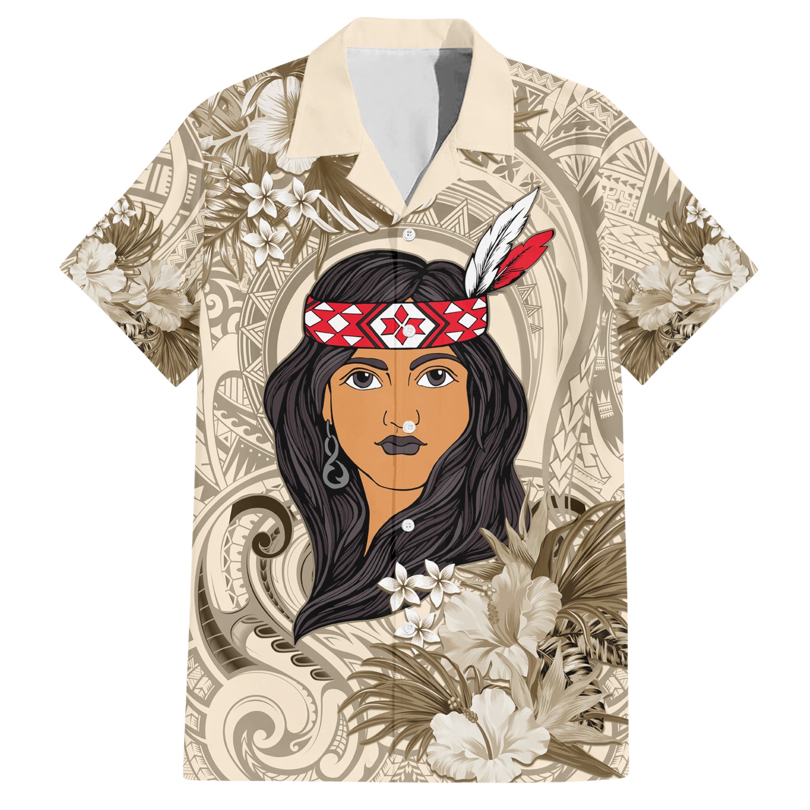 Personalized New Zealand Women's Day Hawaiian Shirt Maori Girl Feathers of Hope - Beige - Vibe Hoodie Shop