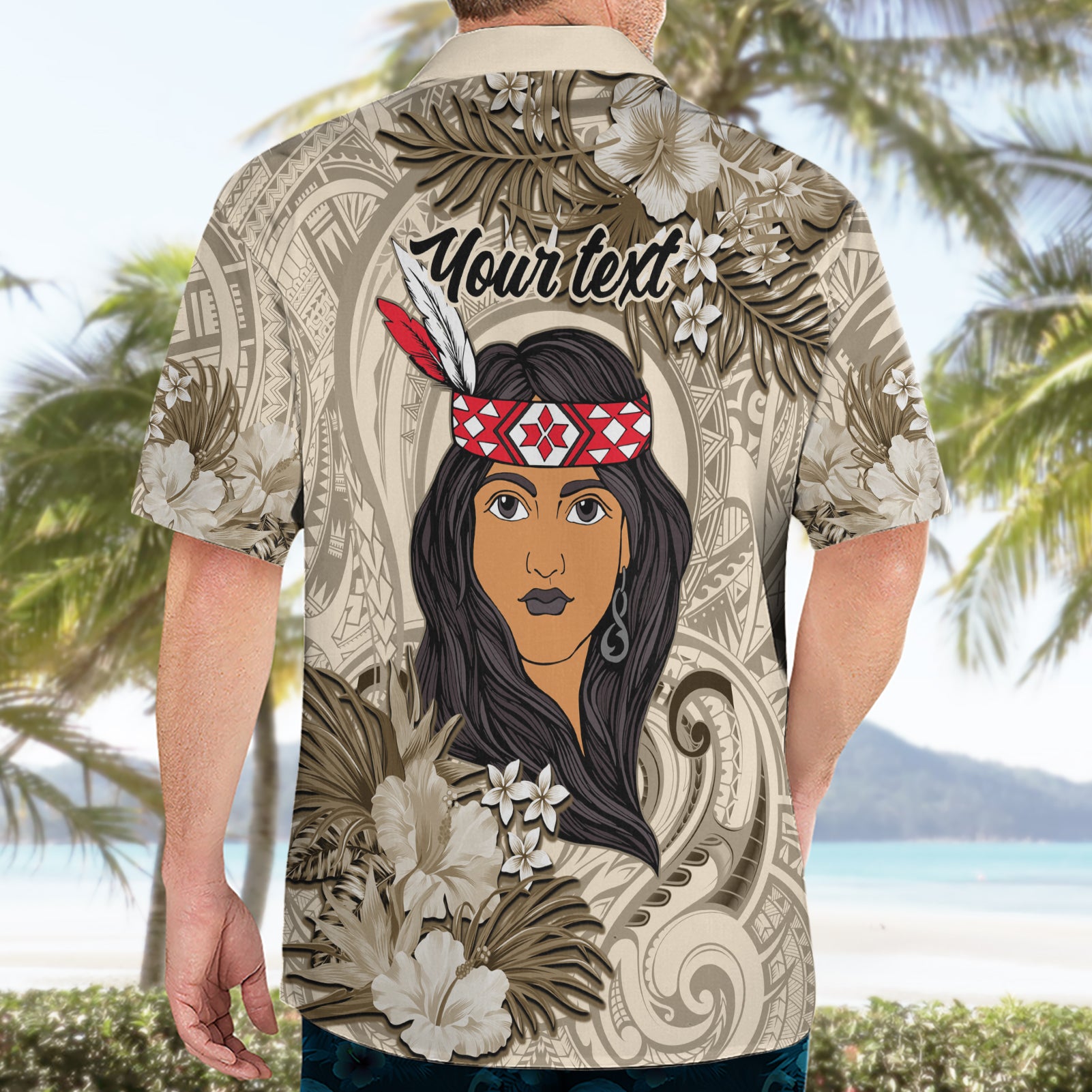 Personalized New Zealand Women's Day Hawaiian Shirt Maori Girl Feathers of Hope - Beige - Vibe Hoodie Shop