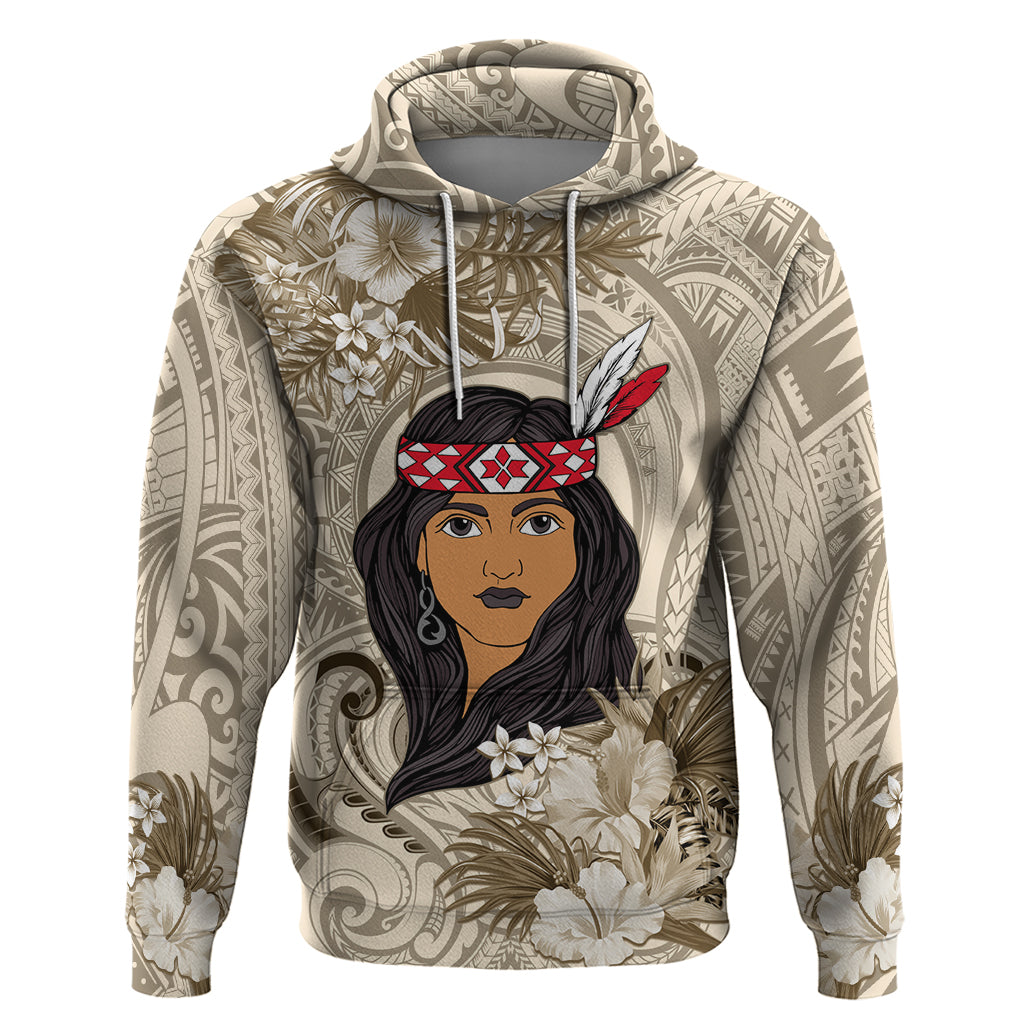 Personalized New Zealand Women's Day Hoodie Maori Girl Feathers of Hope - Beige LT9 - Vibe Hoodie Shop