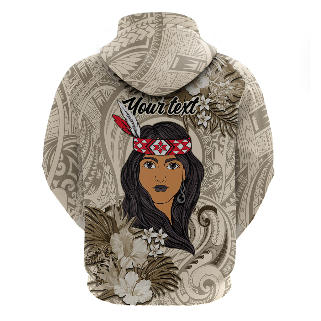 Personalized New Zealand Women's Day Hoodie Maori Girl Feathers of Hope - Beige LT9 - Vibe Hoodie Shop