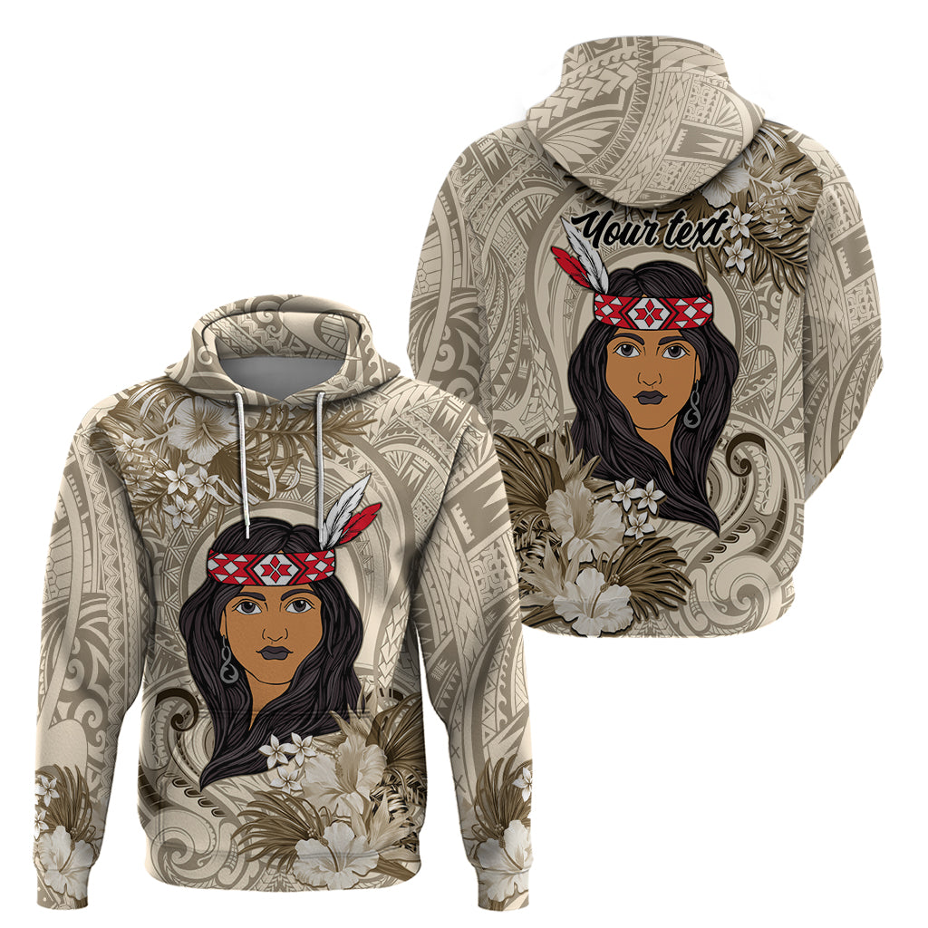 Personalized New Zealand Women's Day Hoodie Maori Girl Feathers of Hope - Beige LT9 - Vibe Hoodie Shop