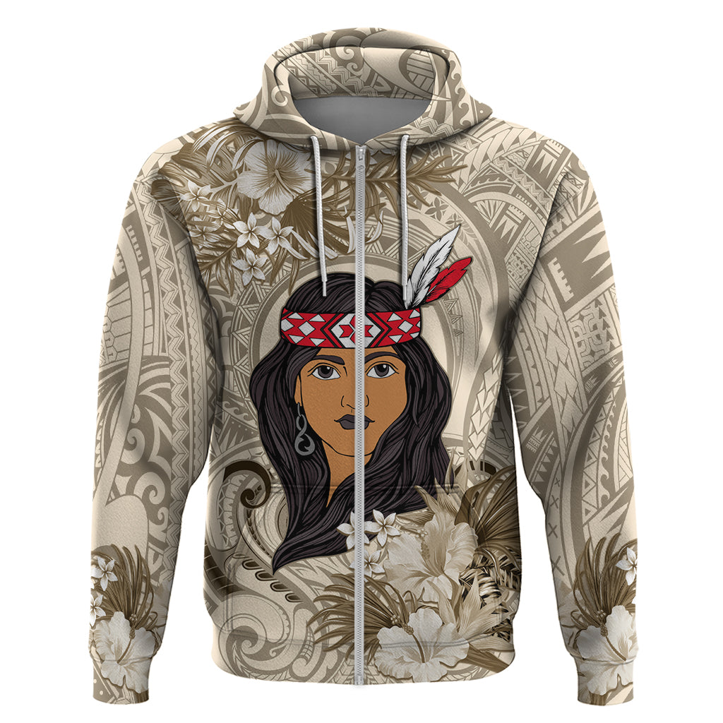 Personalized New Zealand Women's Day Hoodie Maori Girl Feathers of Hope - Beige LT9 - Vibe Hoodie Shop