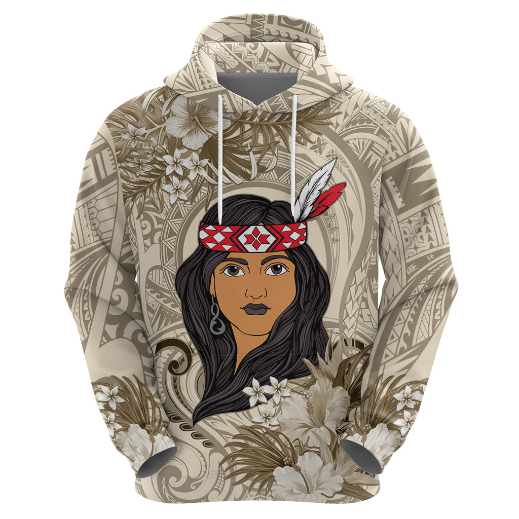 Personalized New Zealand Women's Day Hoodie Maori Girl Feathers of Hope - Beige LT9 - Vibe Hoodie Shop