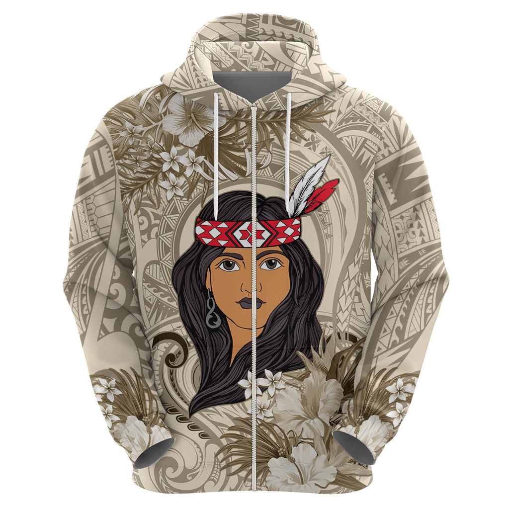 Personalized New Zealand Women's Day Hoodie Maori Girl Feathers of Hope - Beige LT9 - Vibe Hoodie Shop