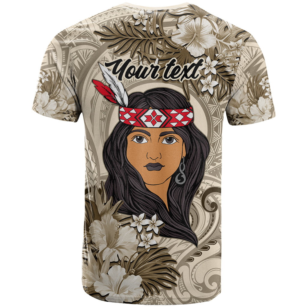 Personalized New Zealand Women's Day T Shirt Maori Girl Feathers of Hope - Beige LT9 - Vibe Hoodie Shop