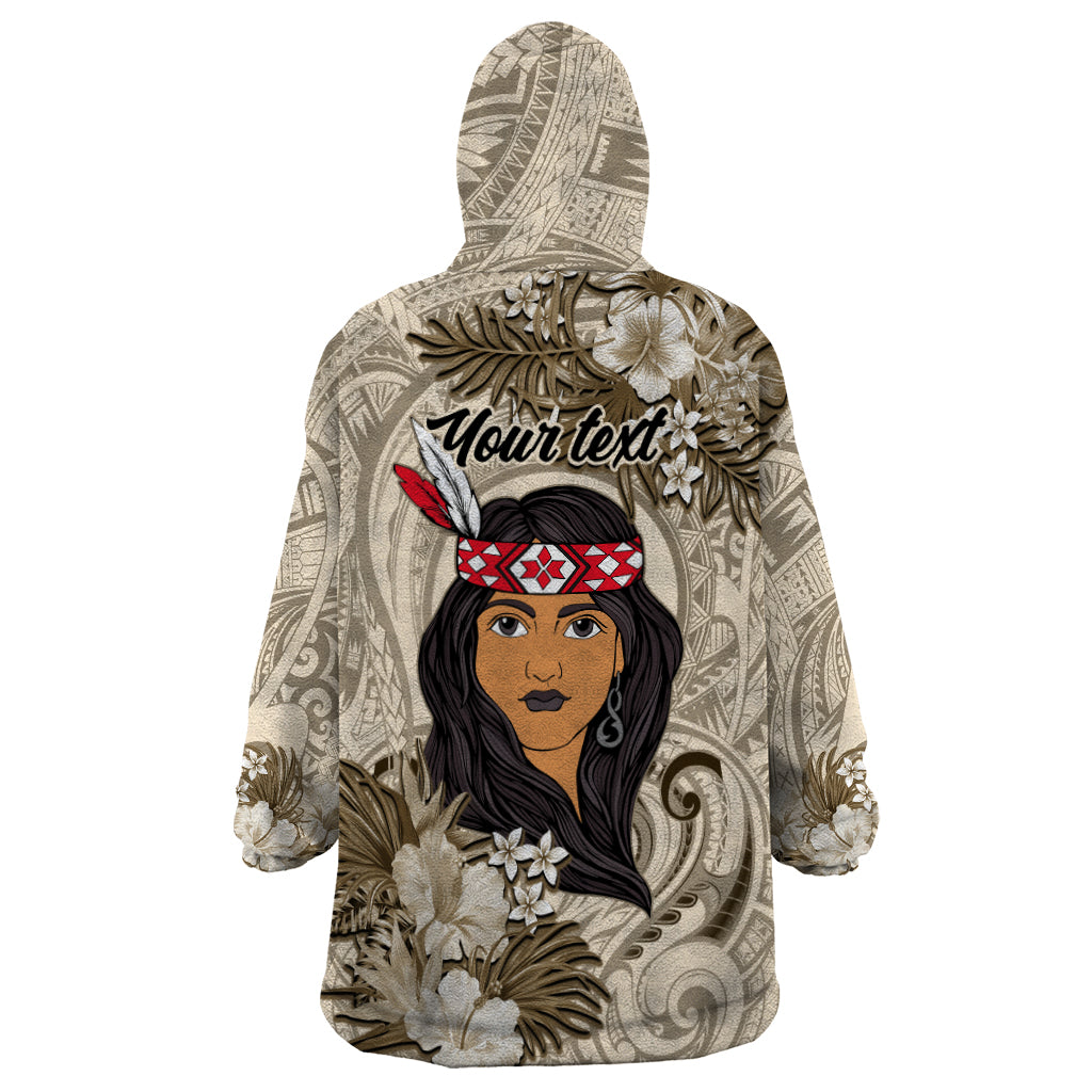 Personalized New Zealand Women's Day Wearable Blanket Hoodie Maori Girl Feathers of Hope - Beige - Vibe Hoodie Shop