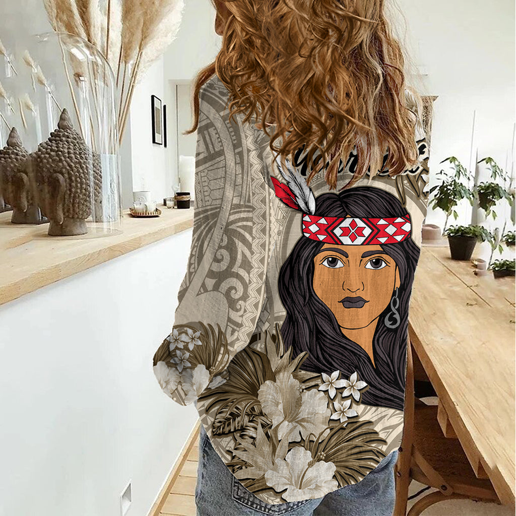 Personalized New Zealand Women's Day Women Casual Shirt Maori Girl Feathers of Hope - Beige - Vibe Hoodie Shop
