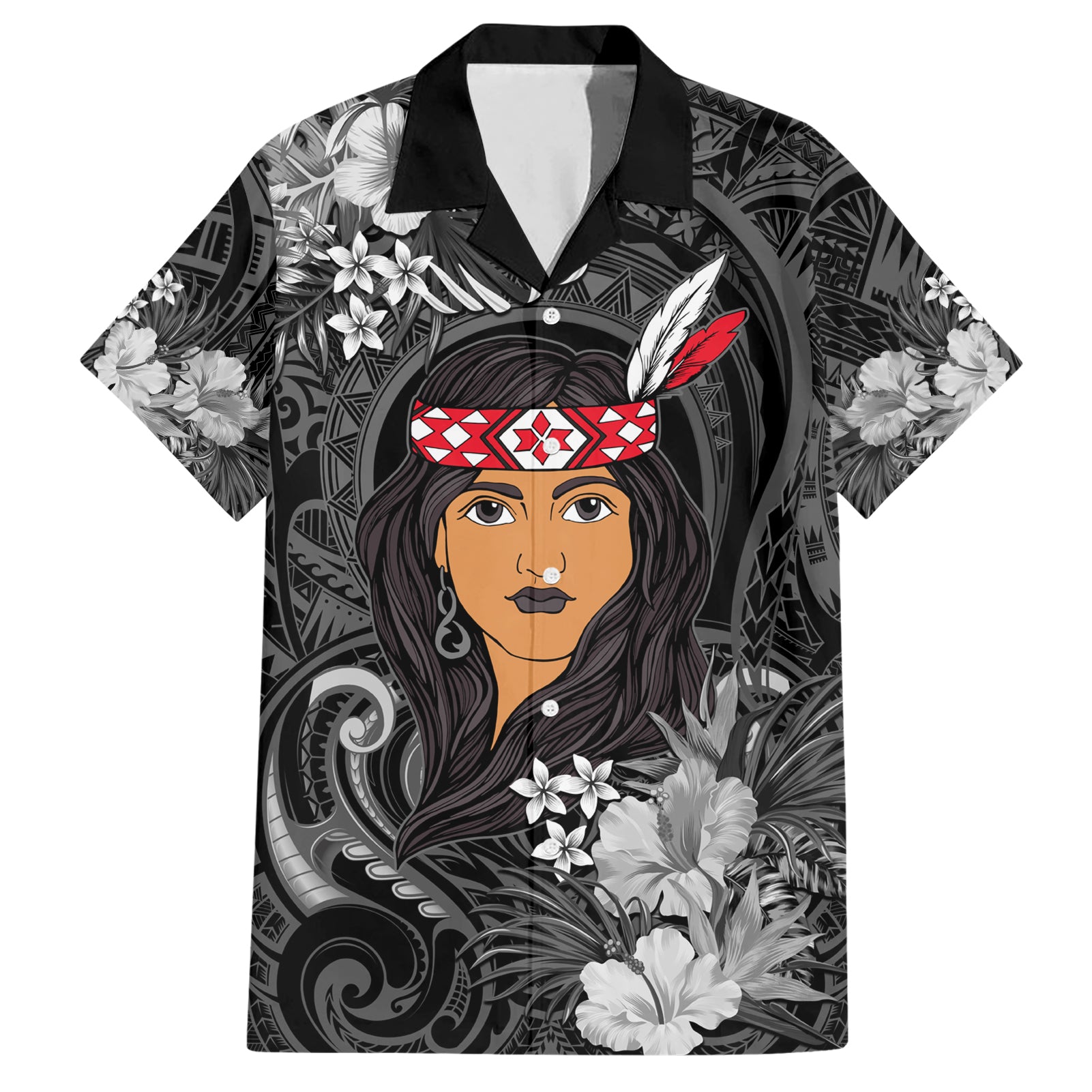 New Zealand Custom Women's Day Hawaiian Shirt Maori Girl Feathers of Hope - Black - Vibe Hoodie Shop
