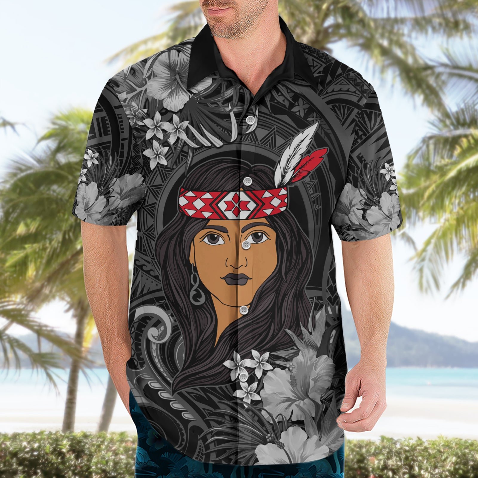 New Zealand Custom Women's Day Hawaiian Shirt Maori Girl Feathers of Hope - Black - Vibe Hoodie Shop