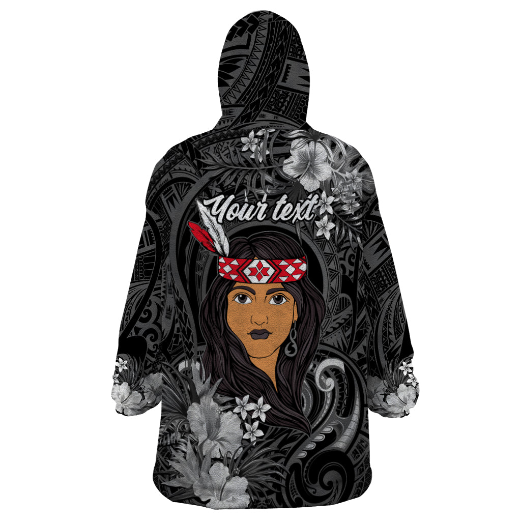 New Zealand Custom Women's Day Wearable Blanket Hoodie Maori Girl Feathers of Hope - Black - Vibe Hoodie Shop