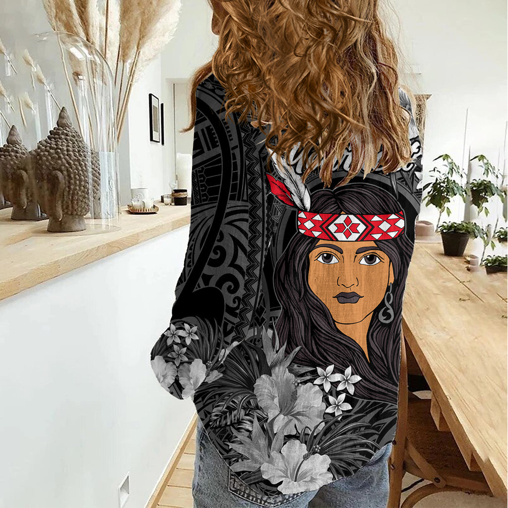 New Zealand Custom Women's Day Women Casual Shirt Maori Girl Feathers of Hope - Black - Vibe Hoodie Shop