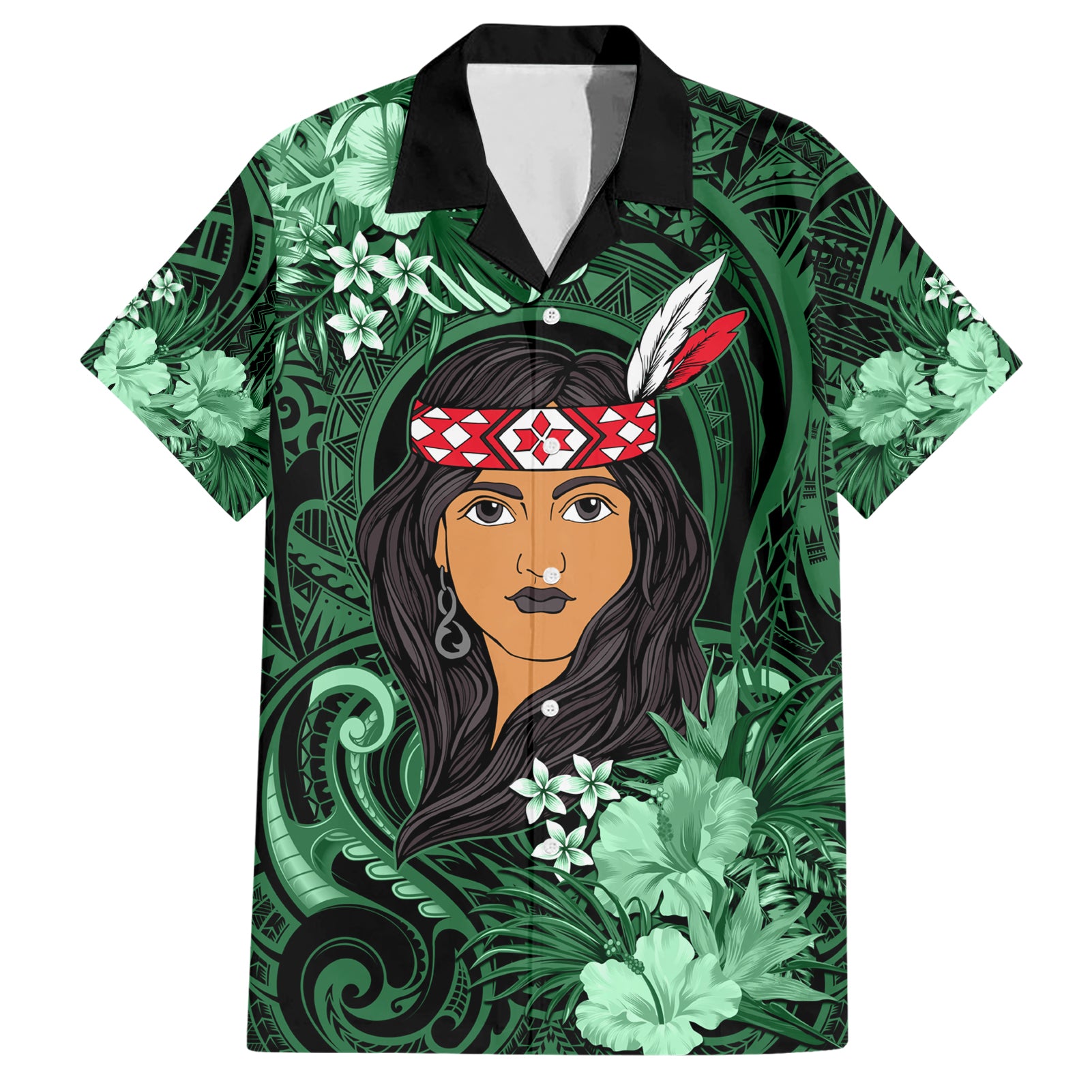 New Zealand Custom Women's Day Hawaiian Shirt Maori Girl Feathers of Hope - Green - Vibe Hoodie Shop