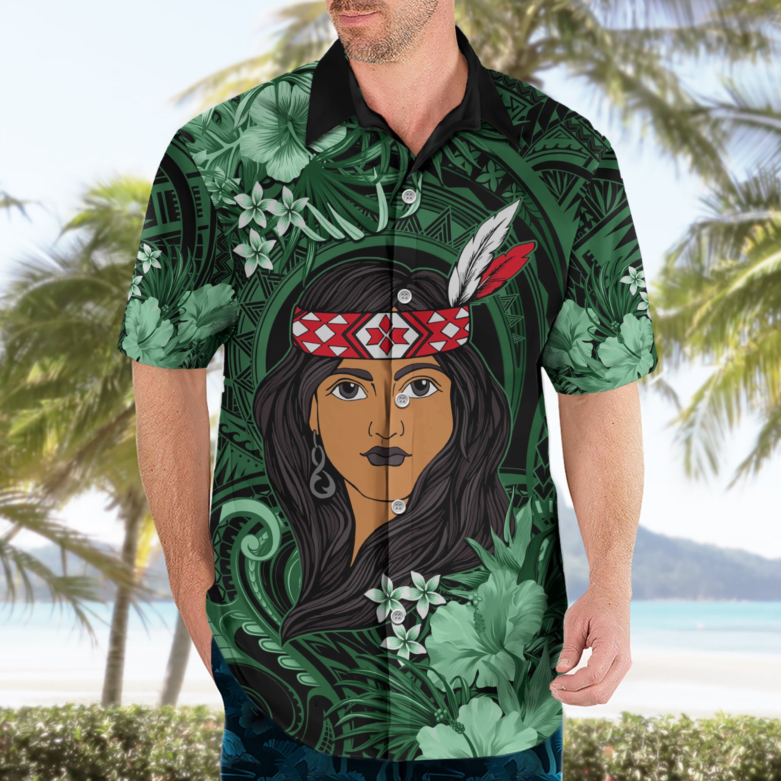 New Zealand Custom Women's Day Hawaiian Shirt Maori Girl Feathers of Hope - Green - Vibe Hoodie Shop