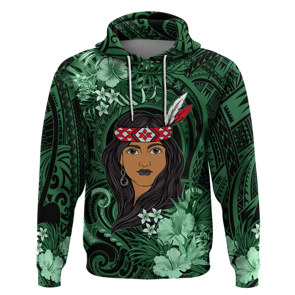 New Zealand Custom Women's Day Hoodie Maori Girl Feathers of Hope - Green LT9 - Vibe Hoodie Shop