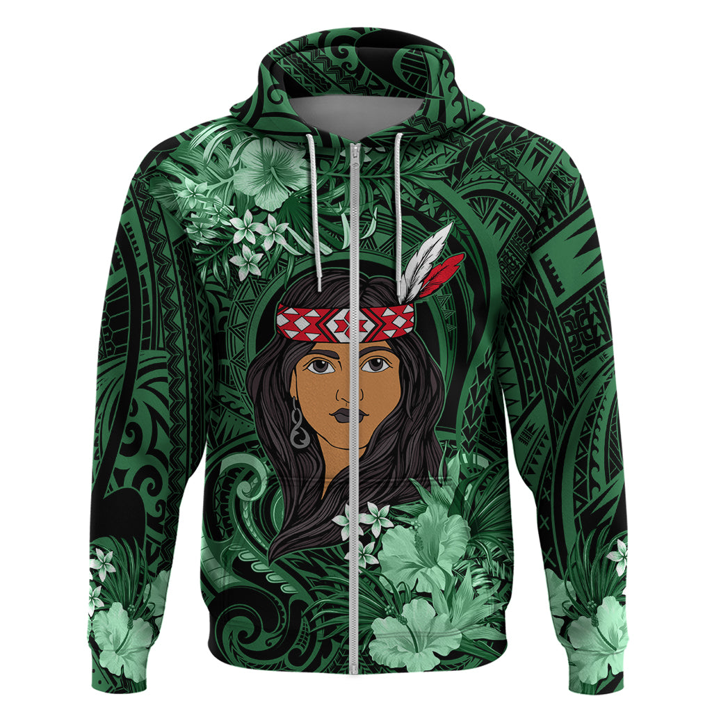 New Zealand Custom Women's Day Hoodie Maori Girl Feathers of Hope - Green LT9 - Vibe Hoodie Shop