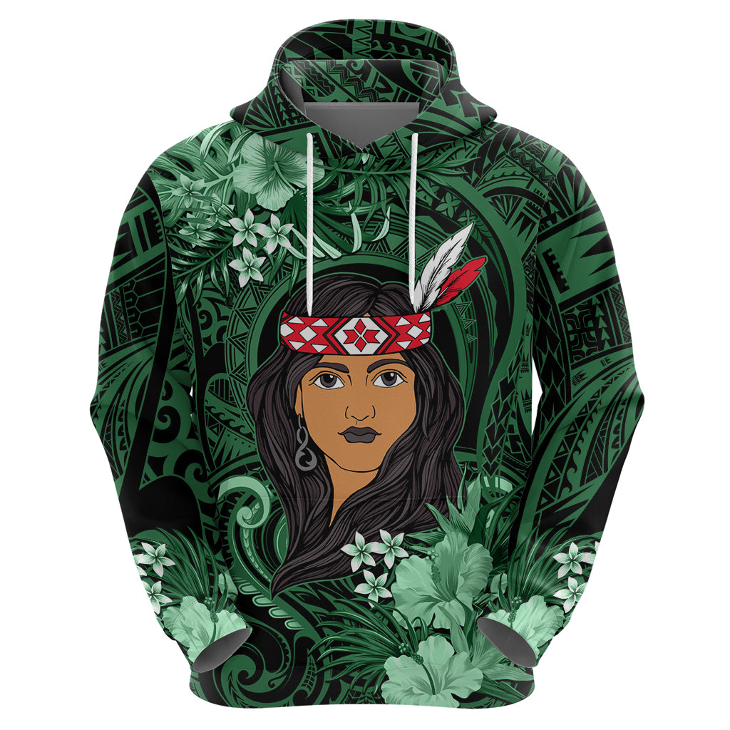New Zealand Custom Women's Day Hoodie Maori Girl Feathers of Hope - Green LT9 - Vibe Hoodie Shop