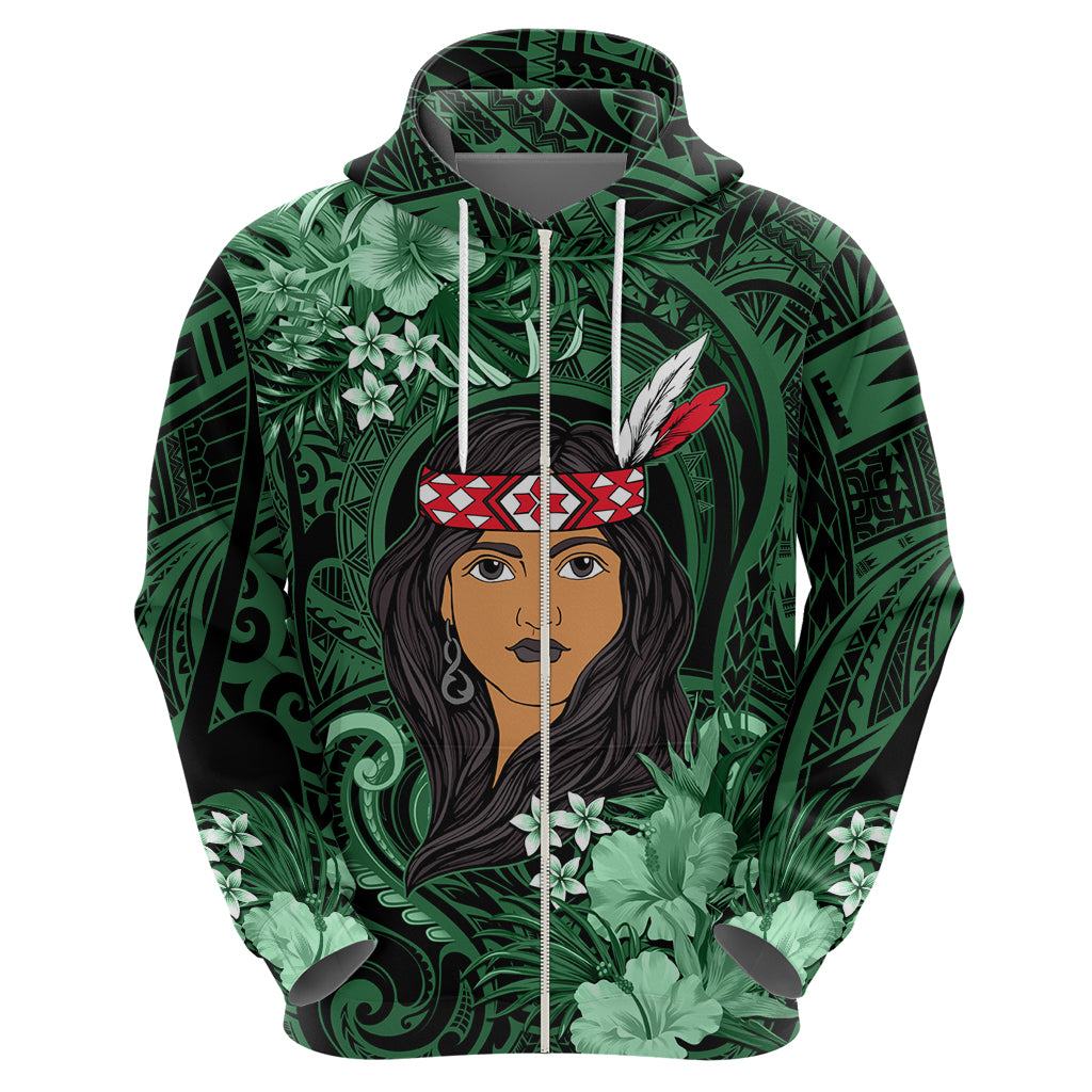 New Zealand Custom Women's Day Hoodie Maori Girl Feathers of Hope - Green LT9 - Vibe Hoodie Shop