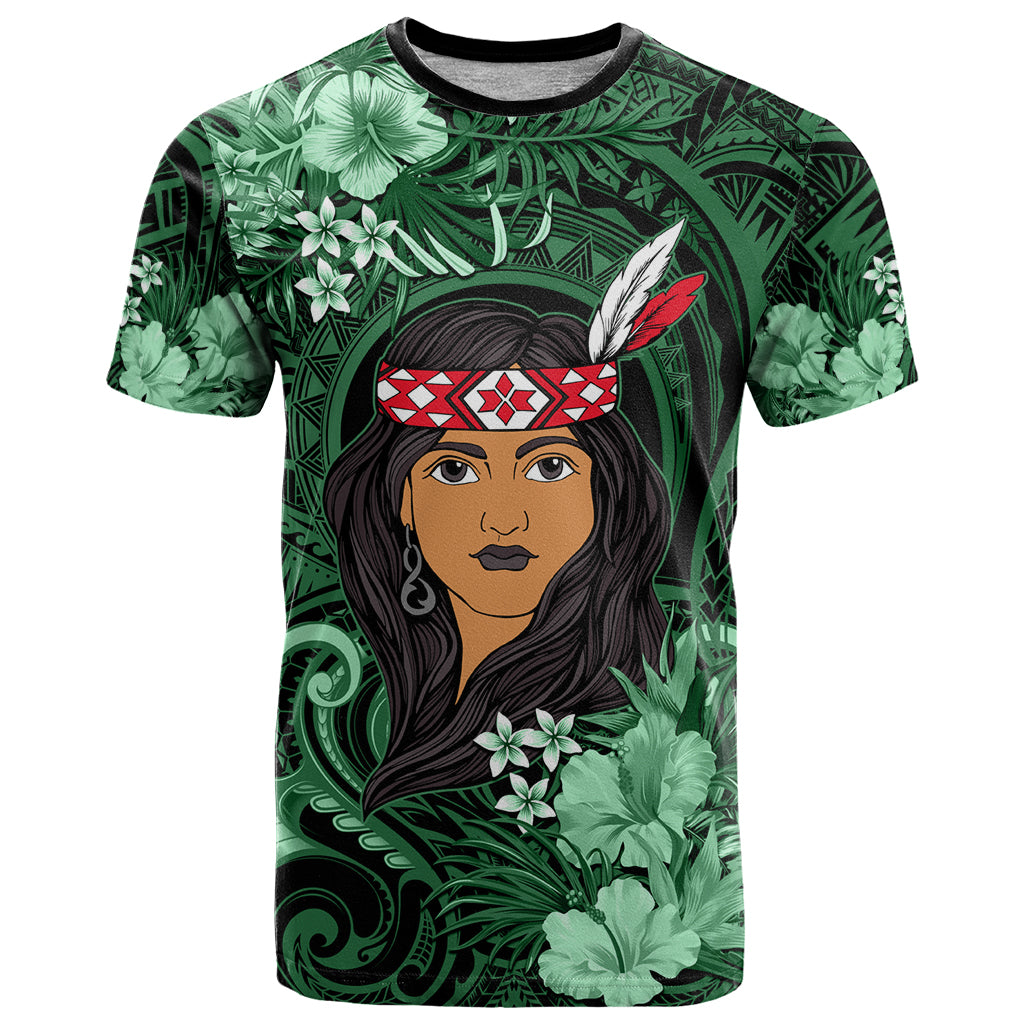 New Zealand Custom Women's Day T Shirt Maori Girl Feathers of Hope - Green LT9 - Vibe Hoodie Shop