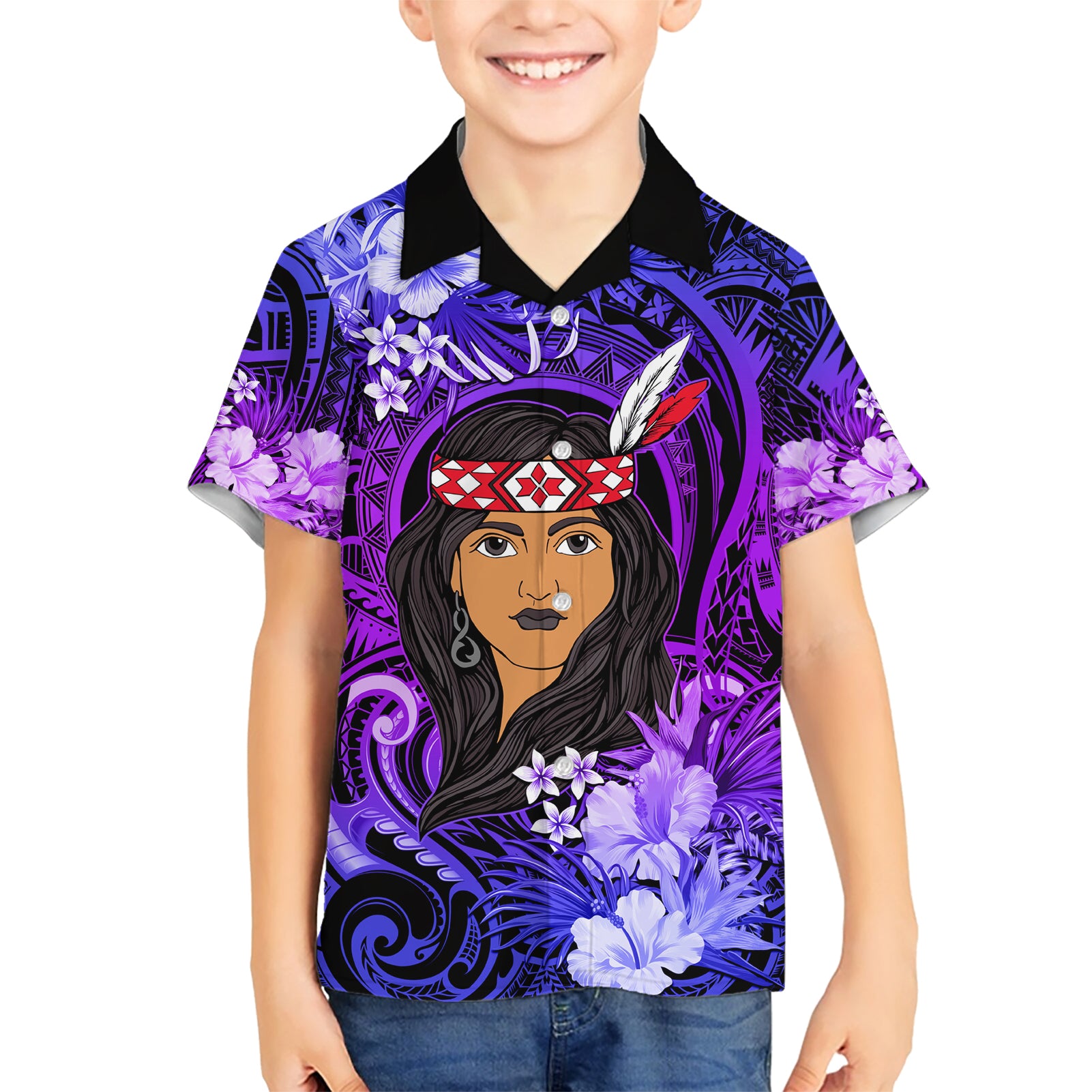 New Zealand Custom Women's Day Hawaiian Shirt Maori Girl Feathers of Hope - Purple - Vibe Hoodie Shop