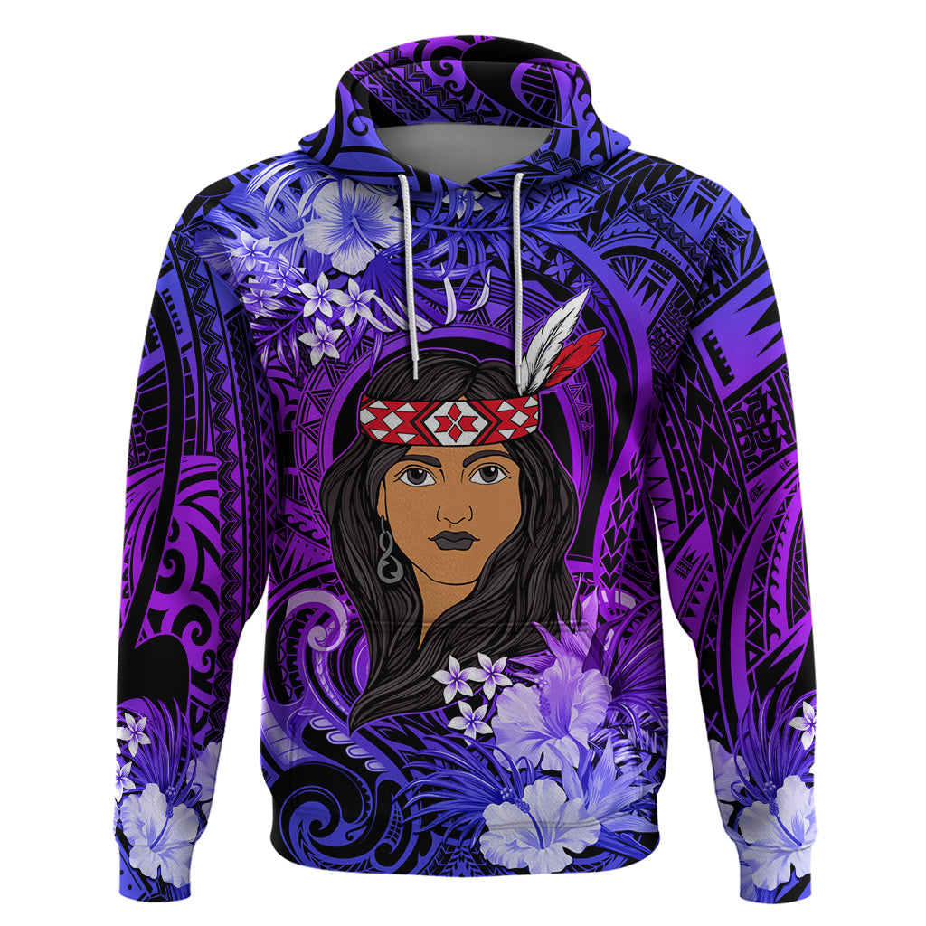 New Zealand Custom Women's Day Hoodie Maori Girl Feathers of Hope - Purple LT9 - Vibe Hoodie Shop