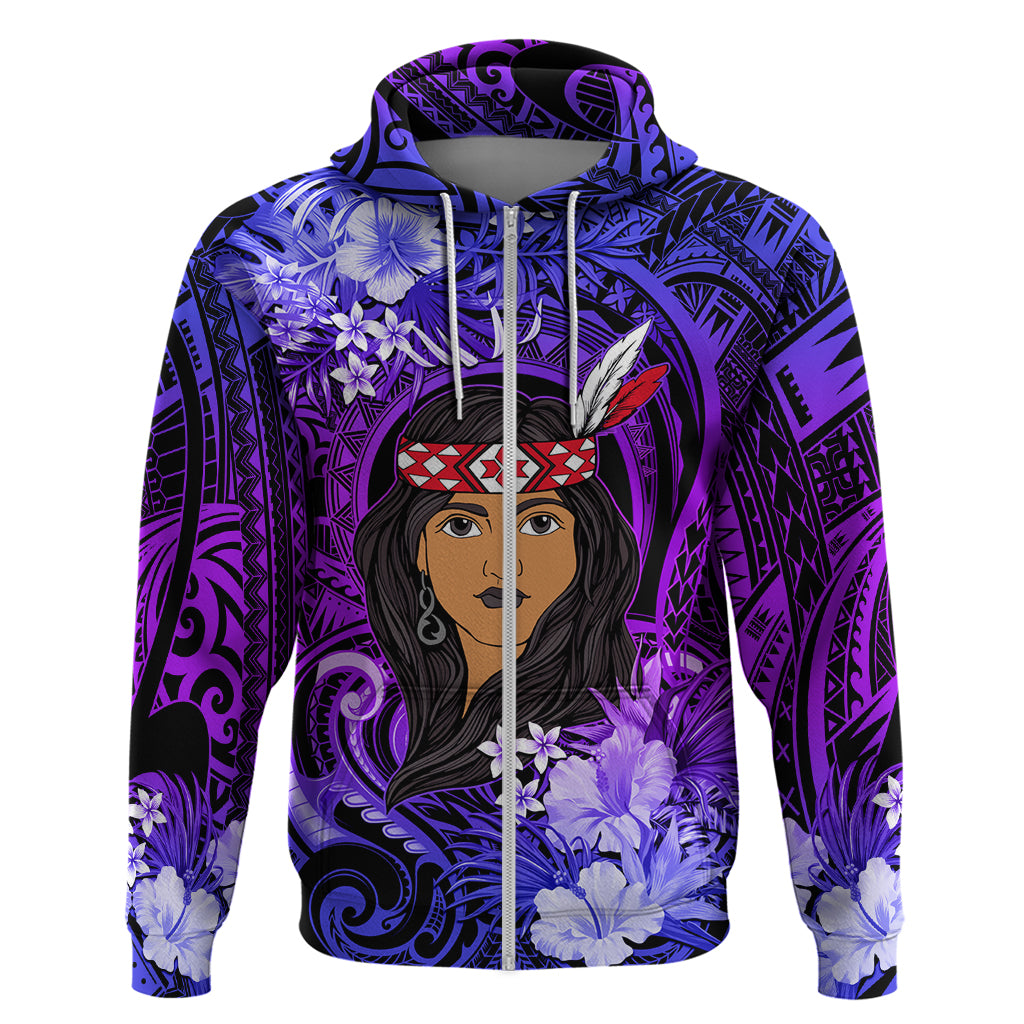 New Zealand Custom Women's Day Hoodie Maori Girl Feathers of Hope - Purple LT9 - Vibe Hoodie Shop