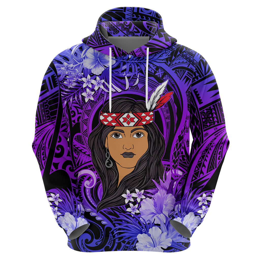 New Zealand Custom Women's Day Hoodie Maori Girl Feathers of Hope - Purple LT9 - Vibe Hoodie Shop