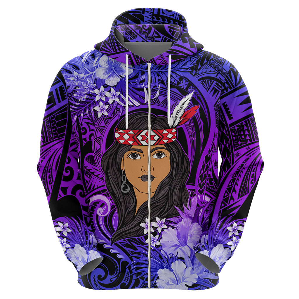 New Zealand Custom Women's Day Hoodie Maori Girl Feathers of Hope - Purple LT9 - Vibe Hoodie Shop