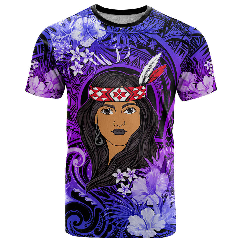 New Zealand Custom Women's Day T Shirt Maori Girl Feathers of Hope - Purple LT9 - Vibe Hoodie Shop