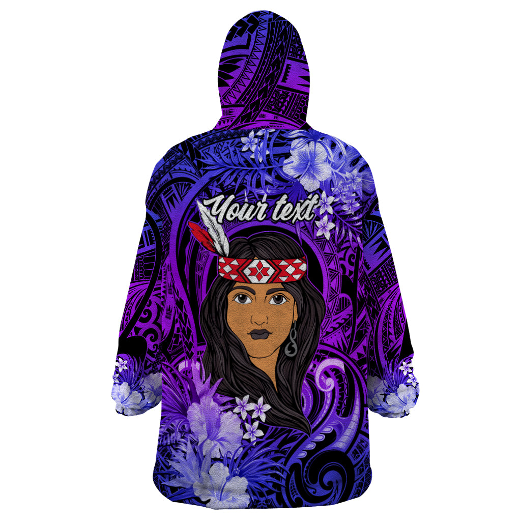 New Zealand Custom Women's Day Wearable Blanket Hoodie Maori Girl Feathers of Hope - Purple - Vibe Hoodie Shop