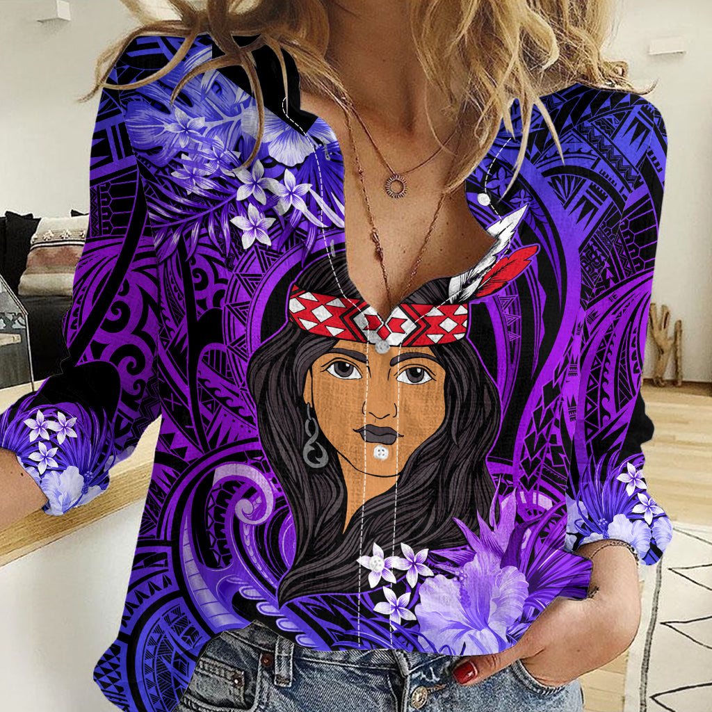 New Zealand Custom Women's Day Women Casual Shirt Maori Girl Feathers of Hope - Purple - Vibe Hoodie Shop