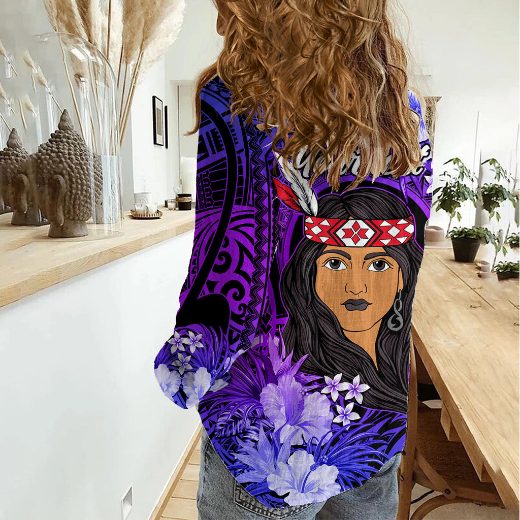 New Zealand Custom Women's Day Women Casual Shirt Maori Girl Feathers of Hope - Purple - Vibe Hoodie Shop