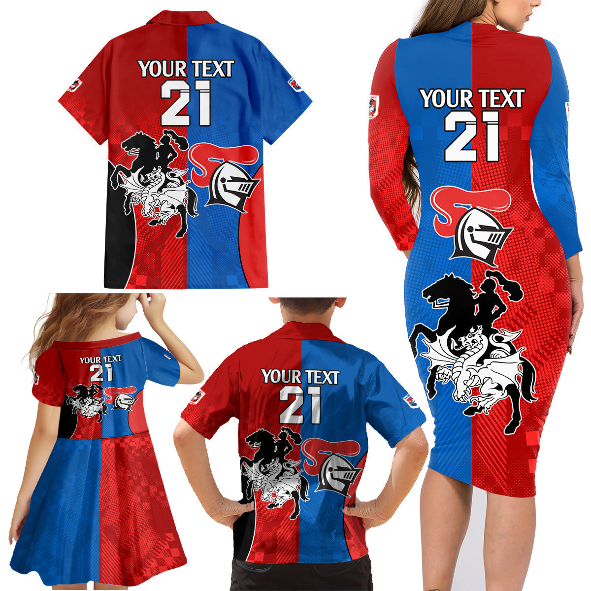 NRL Dragons and Knights Sporty Style Family Matching Long Sleeve Bodycon Dress and Hawaiian Shirt