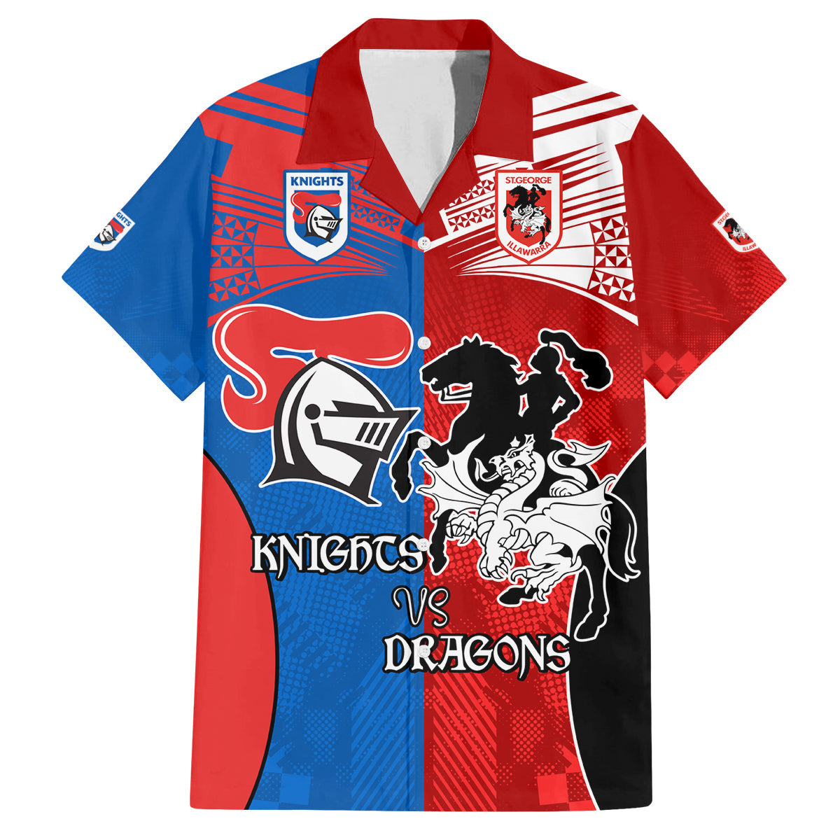 NRL Dragons and Knights Sporty Style Family Matching Long Sleeve Bodycon Dress and Hawaiian Shirt