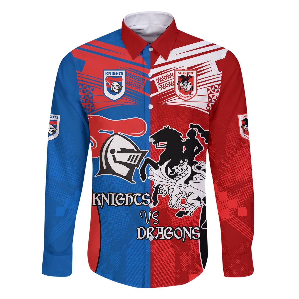 NRL Dragons and Knights Sporty Style Family Matching Long Sleeve Bodycon Dress and Hawaiian Shirt