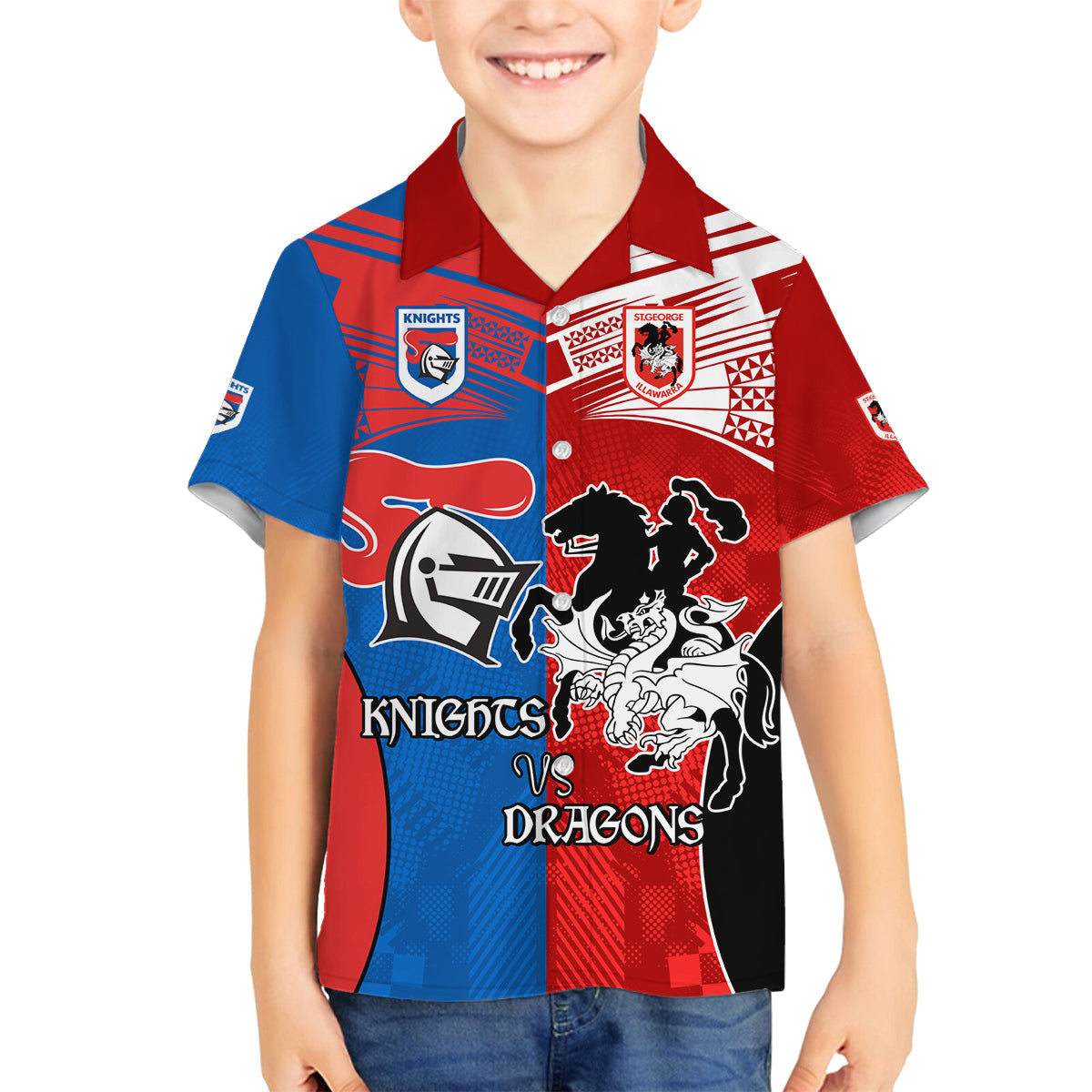 NRL Dragons and Knights Sporty Style Family Matching Long Sleeve Bodycon Dress and Hawaiian Shirt