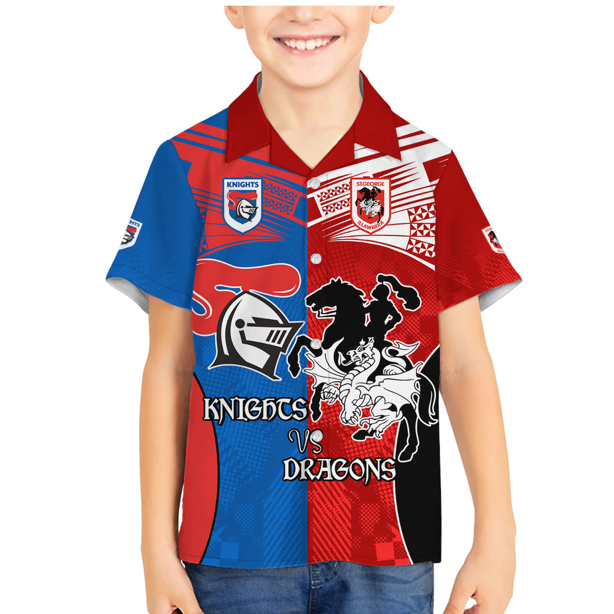 NRL Dragons and Knights Sporty Style Family Matching Mermaid Dress and Hawaiian Shirt