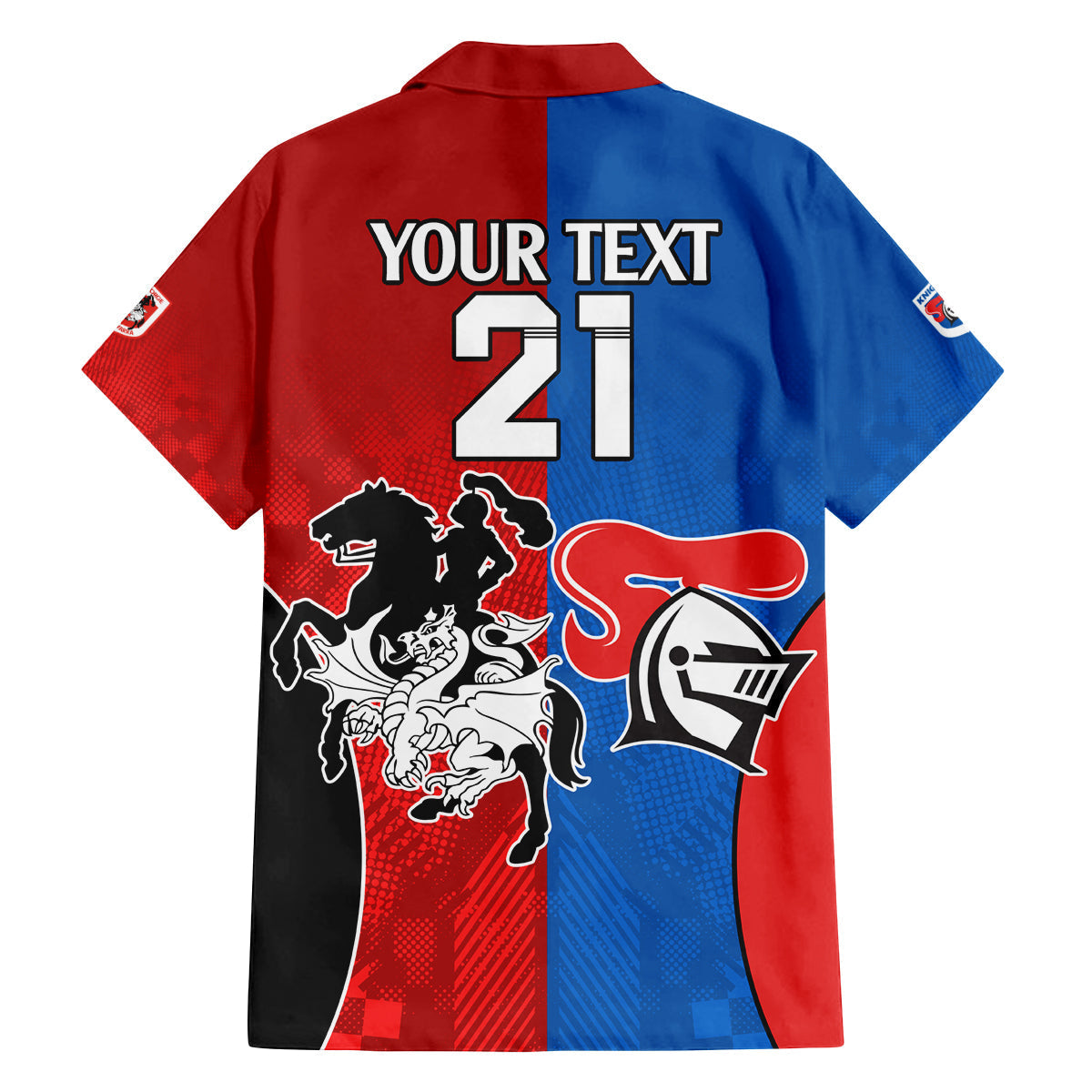 NRL Dragons and Knights Sporty Style Family Matching Off Shoulder Long Sleeve Dress and Hawaiian Shirt