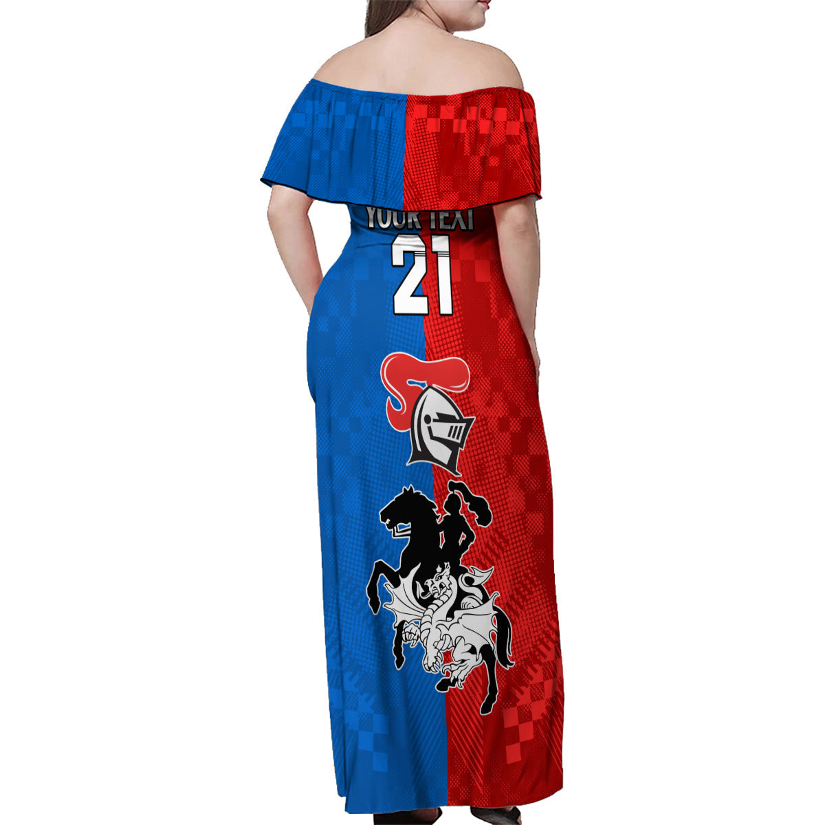 NRL Dragons and Knights Sporty Style Family Matching Off Shoulder Maxi Dress and Hawaiian Shirt