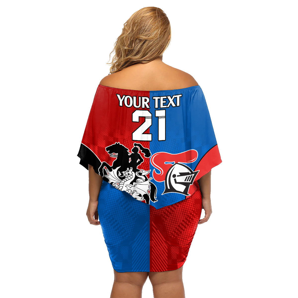 NRL Dragons and Knights Sporty Style Family Matching Off Shoulder Short Dress and Hawaiian Shirt