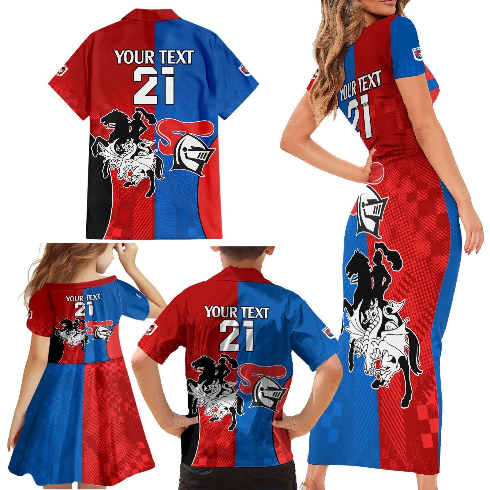 NRL Dragons and Knights Sporty Style Family Matching Short Sleeve Bodycon Dress and Hawaiian Shirt