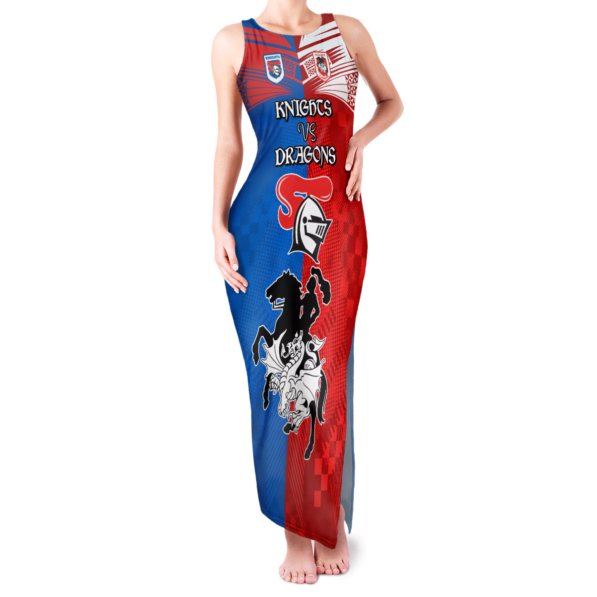 NRL Dragons and Knights Sporty Style Family Matching Tank Maxi Dress and Hawaiian Shirt