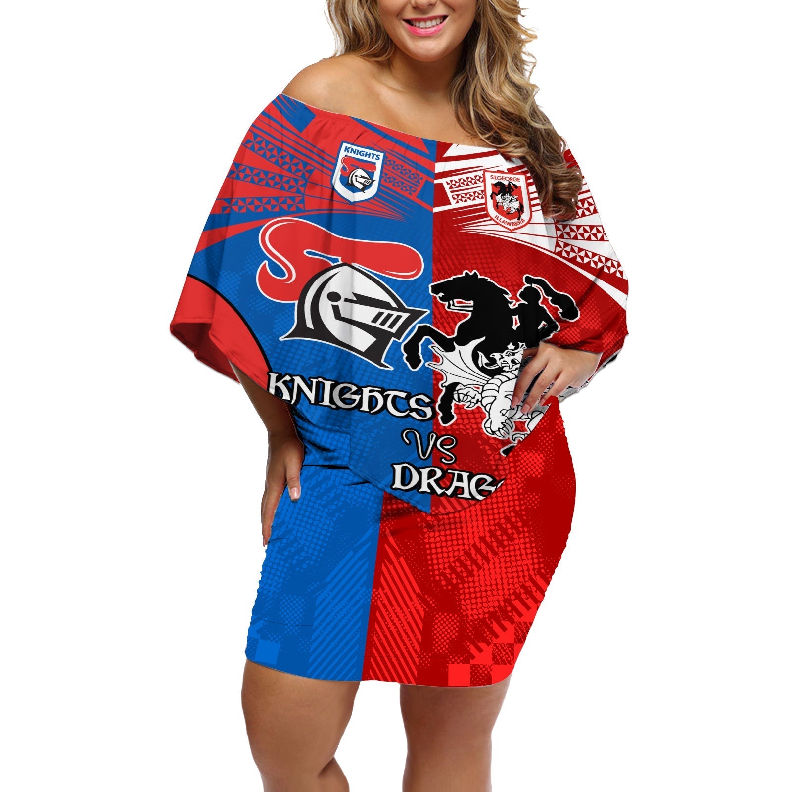 NRL Dragons and Knights Sporty Style Off Shoulder Short Dress