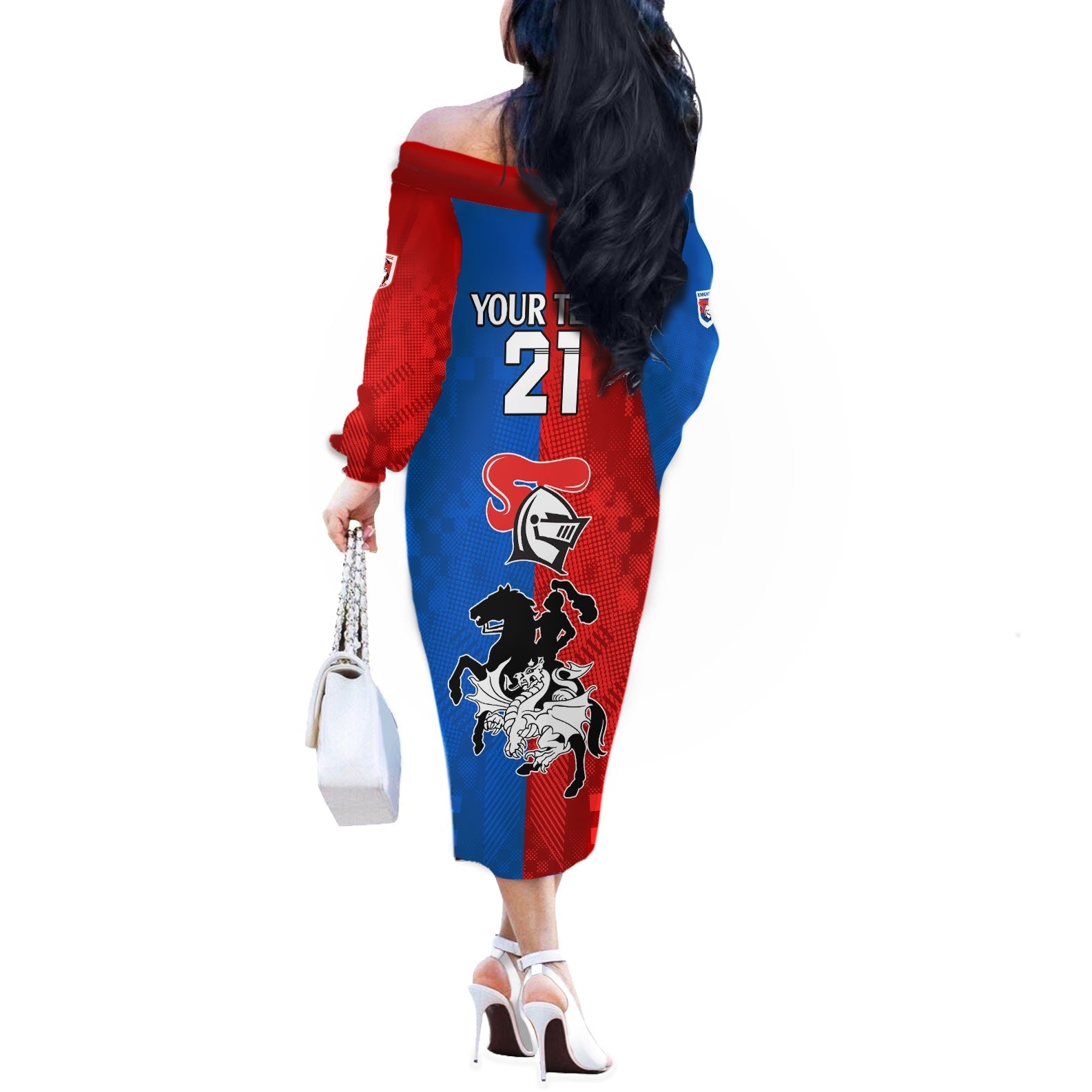 NRL Dragons and Knights Sporty Style Off The Shoulder Long Sleeve Dress