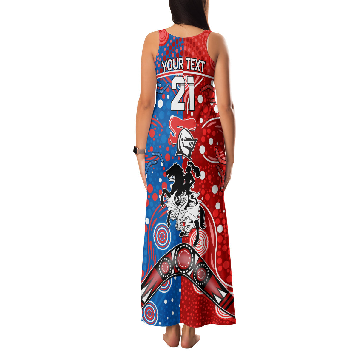 NRL Knights and Dragons Together Family Matching Tank Maxi Dress and Hawaiian Shirt Boomerang Indigenous Dots