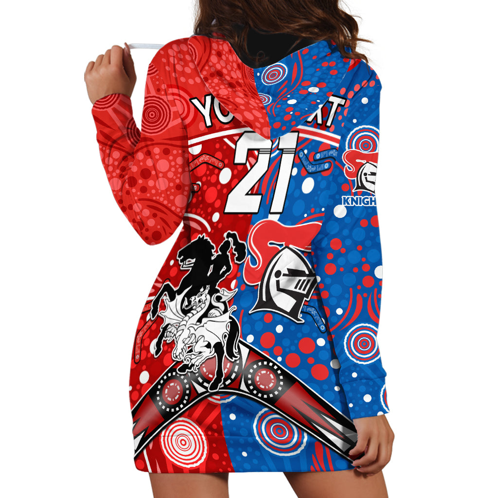 NRL Knights and Dragons Together Hoodie Dress Boomerang Indigenous Dots