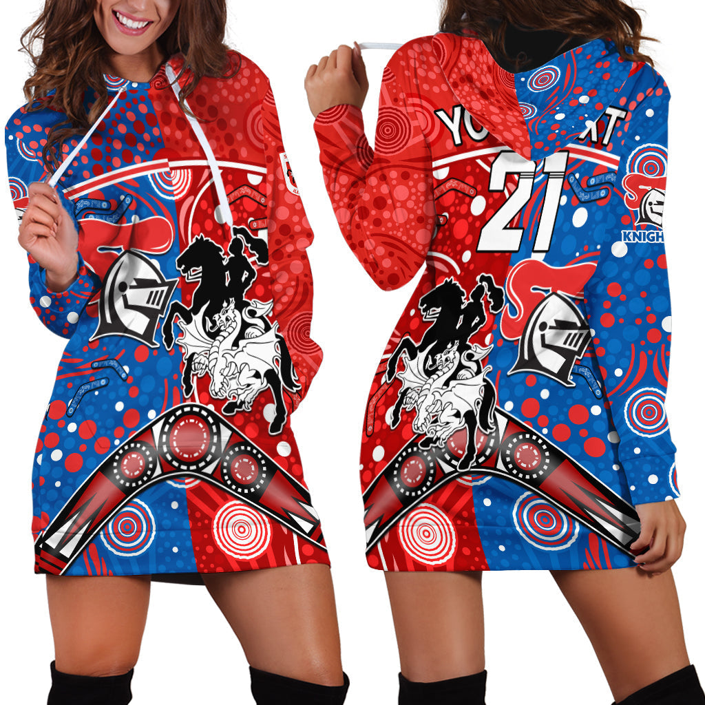 NRL Knights and Dragons Together Hoodie Dress Boomerang Indigenous Dots