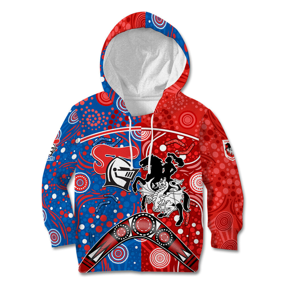 NRL Knights and Dragons Together Kid Hoodie Boomerang Indigenous Dots