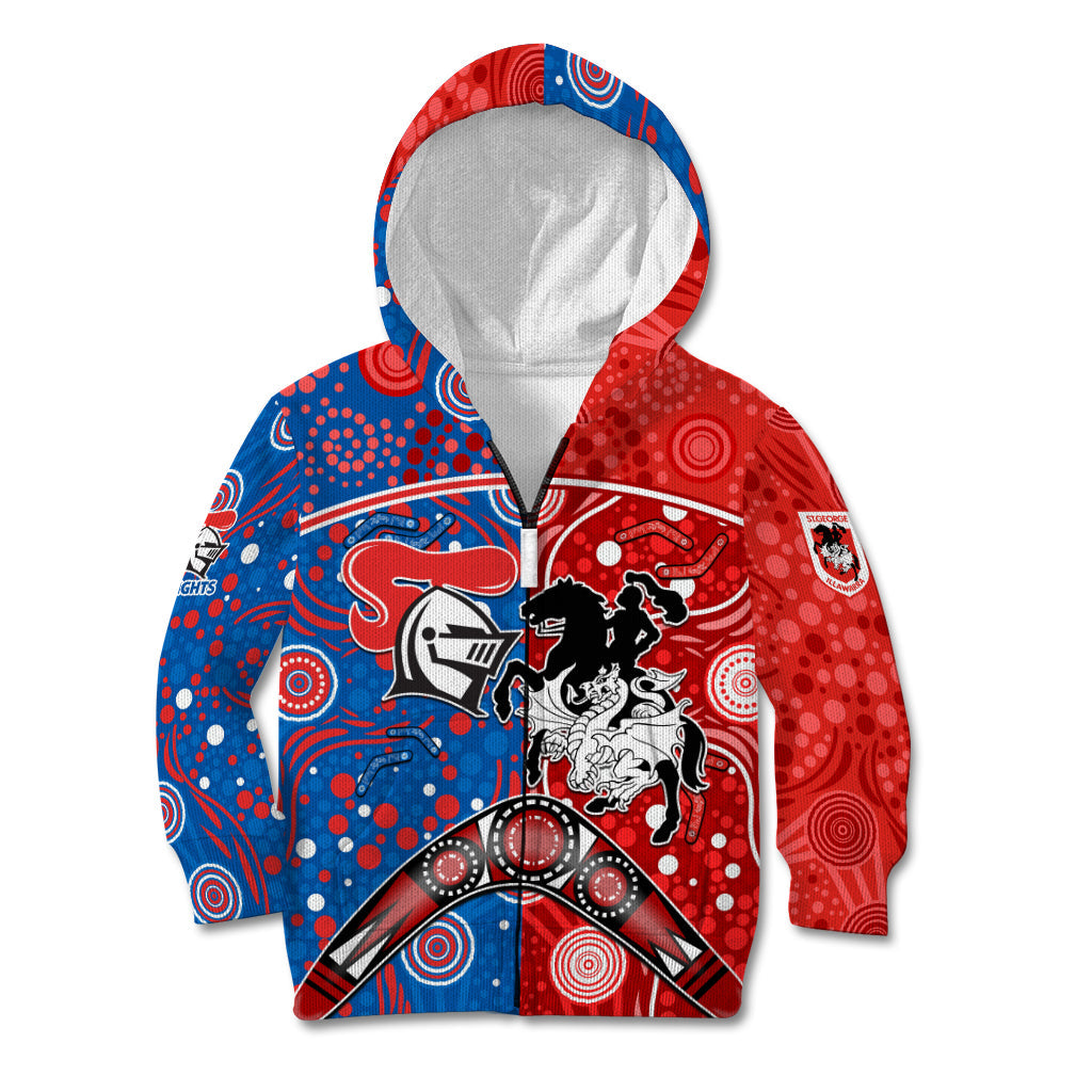 NRL Knights and Dragons Together Kid Hoodie Boomerang Indigenous Dots