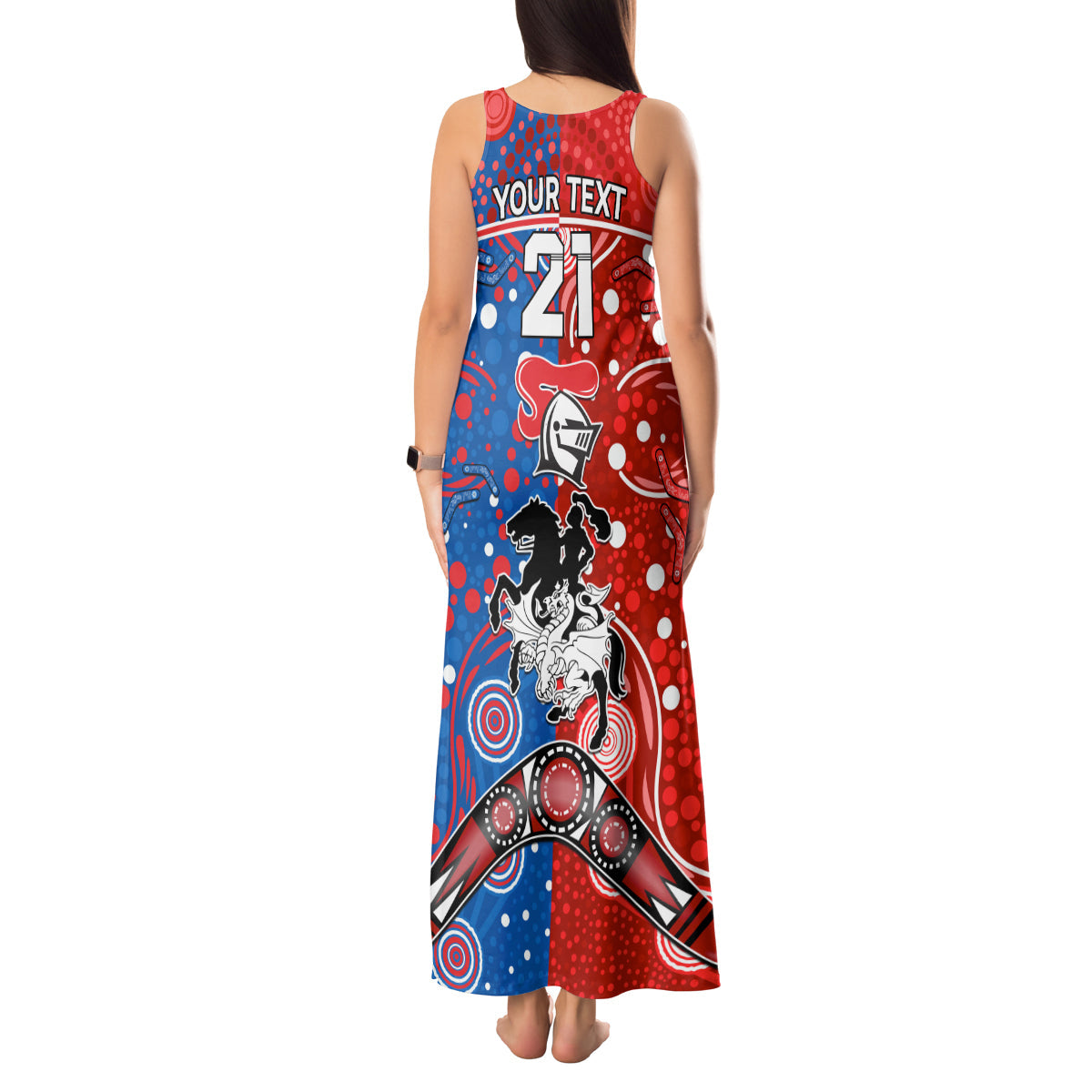 NRL Knights and Dragons Together Tank Maxi Dress Boomerang Indigenous Dots