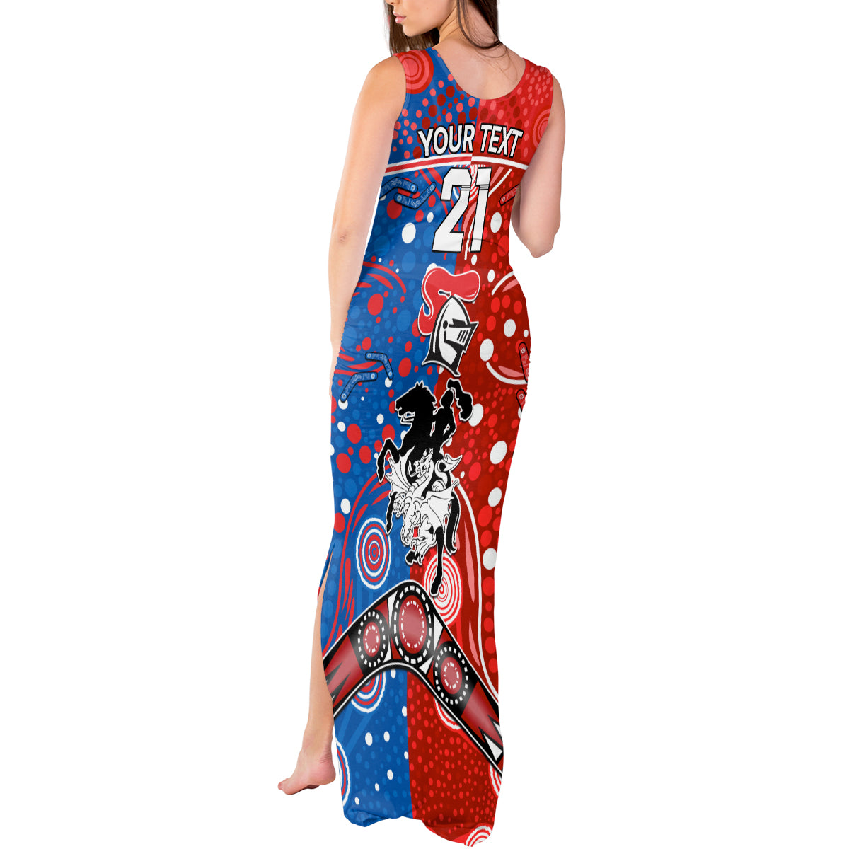 NRL Knights and Dragons Together Tank Maxi Dress Boomerang Indigenous Dots